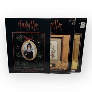 (3) P Buckley Moss Cross Stitch Leaflets #K-1990 #102 #106 June Grigg Design VTG